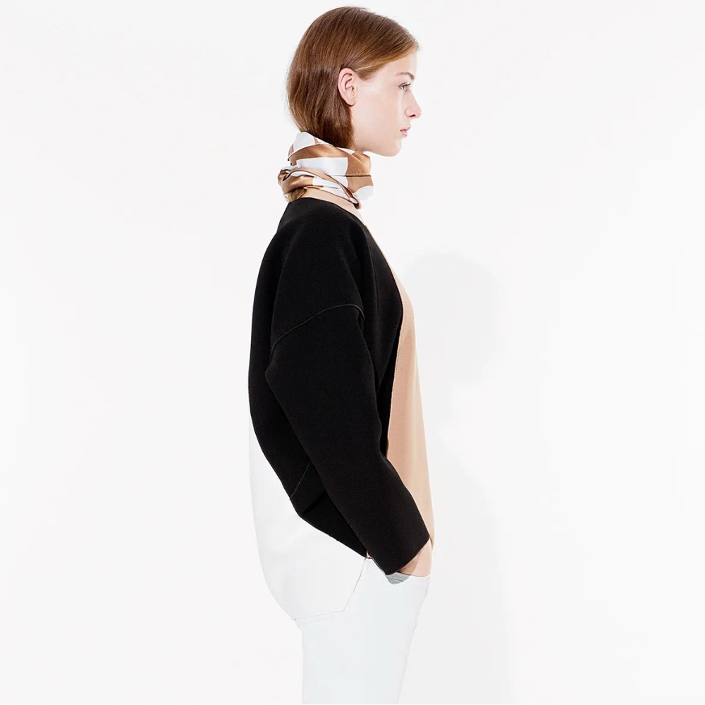 10 Crosby Derek Lamb Colorblock Sponge Crepe Tunic Top - Camel Black White